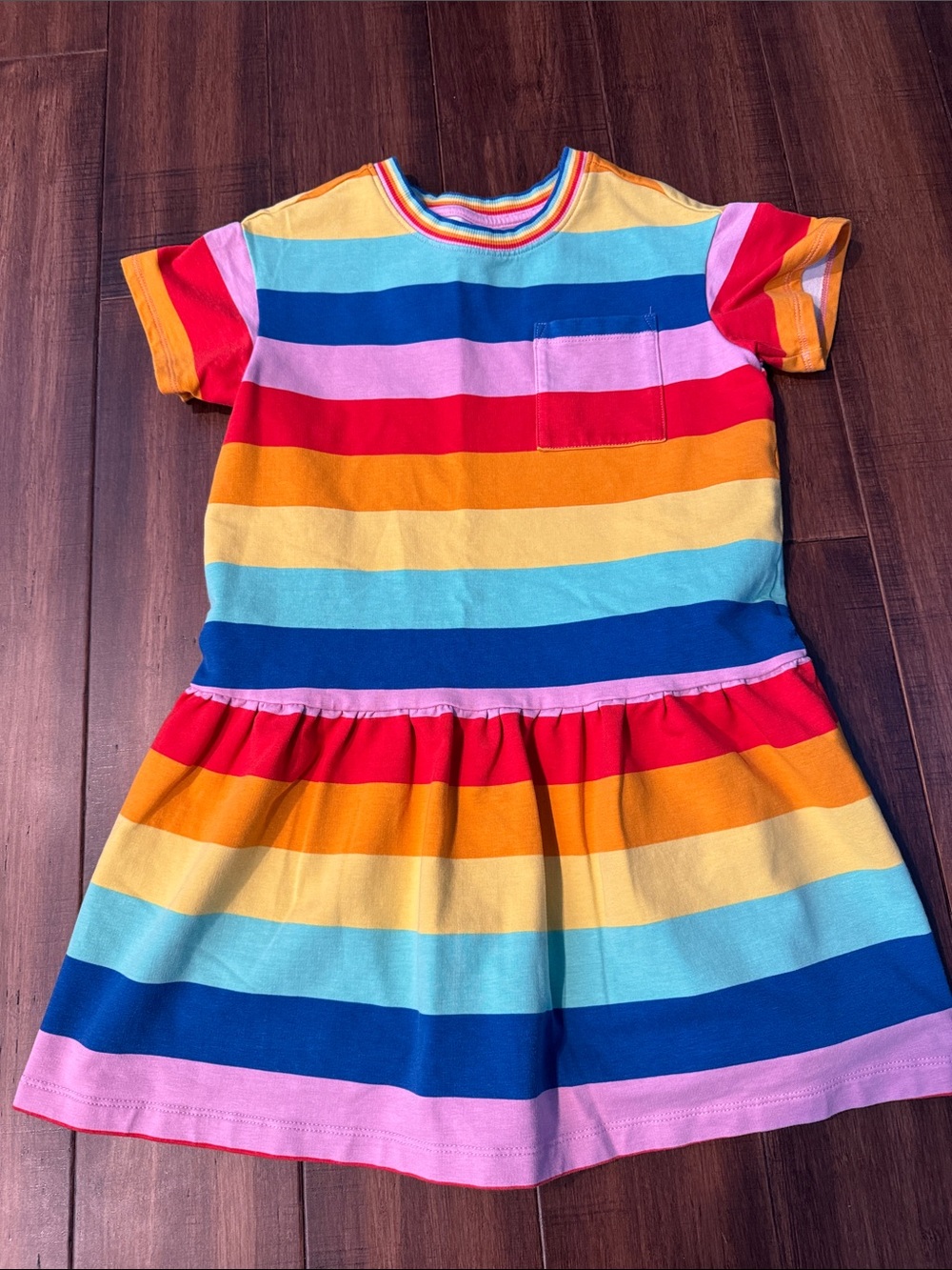 Hanna Andersson Rainbow Stripe Short Sleeve Dress - Red Pink Blue Yellow Orange